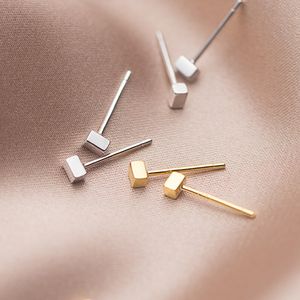 Genuine 925 Sterling Silver Small Rectangle Stud Earring fashion high quality rose gold plated Simple Plain Mens Boy Women Girls guys with earrings jewellery