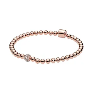 Joias finas Autênticas Contas de Prata Esterlina 925 Fit Pandora Charm Bracelets Contas de Ouro Rosa Pave Pulseira Corrente de Segurança Pingente DIY miçangas