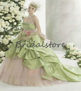 Vintage Mint Green Quinceanera Dresses 2021 z Flower Sexy Bez Ramiączek Suknia Balowa Bajka Prom Dress Pleat Gothic Robe de Mariée Elegancki Sweet 16 Vestidos 15 Años