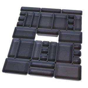 Gift Wrap Set Of 32 Desk Drawer Organizer Trays With 3-Size Black Plastic Storage Boxes Divider Make-Up Organiser For Office