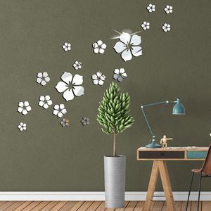 Vägg klistermärken akryl 3d blomma spegel hem diy tv bakgrund sovrum badrum kontor dekoration konstmural dekor