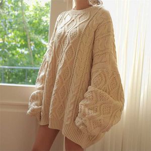Colorfaith Winter Spring Women Pullovers Sweater Oversize Knitted LanternSleeve Solid Minimalist Knitwear SW7418 211124