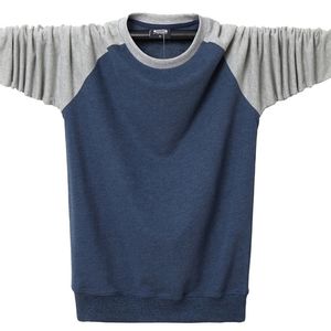 남자 가을 롱 티셔츠 패치 워크 디자인 티셔츠 슬림 피트 느슨한 캐주얼 코튼 티셔츠 O 넥 기본 탑 티셔츠 플러스 사이즈 5XL 6XL 210409