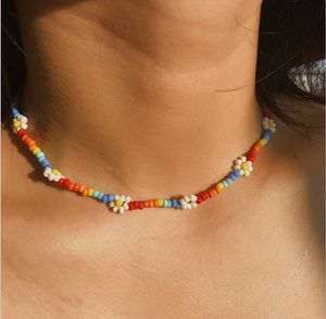 Böhmische Mischung Farbe Samenperlen Blume Choker Halskette Kurze Kragen Schlüsselbein Kette Halsketten Für Frauen Erklärung Schmuck