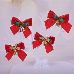 Christmas Decor Red Bow Mini Wisiorek Xmas Prezent Z Bell Bows Decoration Hotel Wedding Ornaments Festival Party Wiszące Dostawy BH4989 Wly