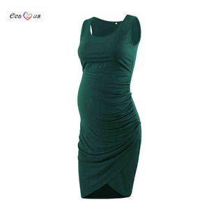 Maternidade Dress Womens Roupas Verão Vista Casual Pescoço Personalizado Bodycon Bodycon Irregular Hem Camiseta Gravidez Vestido G220309