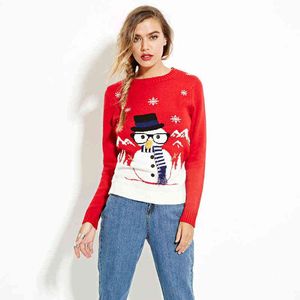 Ny Höst Vinter Pullover Tröjor Kvinnor Söt Snowman Ugly Christmas Sweater Red Christmas Sweater New Year Sweater Kazak Y1118