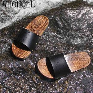 WHOHOLL Geta Mans Sommerhausschuhe rutschfeste Strand Herren Holz Cool Desodorierung Clogs Outdoor 210628