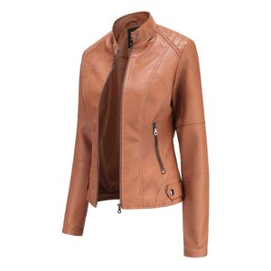 Spring Autumn PU Leather Jacket Women High Street Solid Slim Faxu Leather Coats Elegant Moto Biker Jackets Female Outerwear 211118