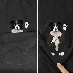 Plostar Cosmos T Shirt Summer Pocket Border Collie Drukowane Koszulka Mężczyźni Dla Kobiet Koszulki Topy Śmieszne Bawełniane Czarne Tees G1222