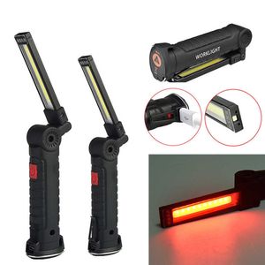 COB + LED Portable Flashlight USB Torch Arbetslampa Magnetisk Uppladdningsbar Hängande Hook Outdoor Auto Car Repair Nödlampa
