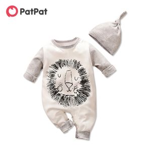 Summer and Spring Baby Lion Print Jumpsuit Hat & Toddler Girl One Pieces Jumpsuits 210528