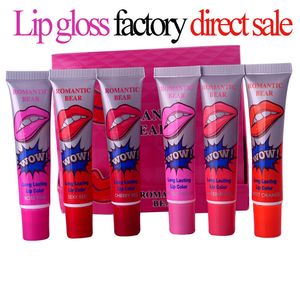 Urso romântico lipgloss longo labelo labelo gloss mágico cor rasgo puxar segunda geração maquiagem batom 6 cores