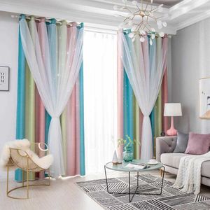 Double Layer Blackout Curtain For Living Room Korean style White Tulle Window Treatments Curtain For Kids Girls Bedroom SZ-001 210712