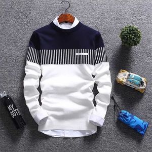 Autunm Pullovers мужская мода полоса причинно-вязаные свитера пуловеры мужские тонкие пригодные для шеи трикотаж мужской бренд одежда 211008