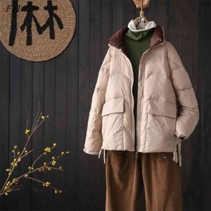 Winter Women Stand Collar Short Down Coat 90% White Duck Ultra Light Parkas Loose Zipper Warm Windproof Outwear 210430