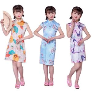 Seide Mädchen Qipao Kleid Chinesische Kinder Chi-Pao Cheongsam Kleider Traditionelles Kostüm Tang Kleidung Einteilige Outfits Pettiskirt 210413