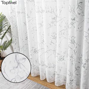 Elegant Lily Sheer Curtain Flowers Tulle for Living Room Bedroom Kitchen Voile Tulle Drapes Home Decoration Window Treatment 210712