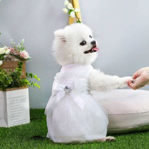 Abito da sposa per animali domestici Abito estivo di lusso con grande fiocco in pizzo Tutu per cuccioli di gatto Abiti da principessa Gonna Abbigliamento per feste Vestiti per cani