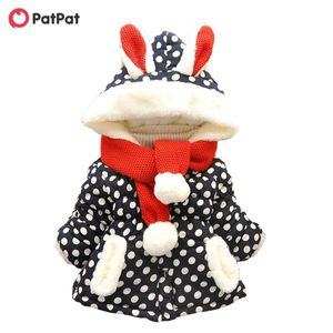 Winter Baby / Toddler Girl Ear Decor Fleece Dots Long-sleeve Hooded Cotton Coat Clothes 210528