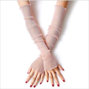 Wholesale womens long gloves for sale - Group buy Lace Sleeve Sun Protection UV Sunscreen Cuff Mesh Long Women Summer Legging Anti Wear Driving Gloves Five Fingers