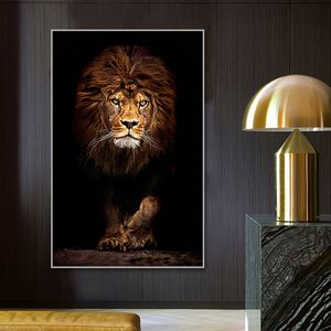 Ferocious Tiger and Lions Płótno Malarstwo Dzikie Zwierzęta Plakat Print Nowoczesny Salon Wall Art Dekoracyjne zdjęcia Lion Cuadro