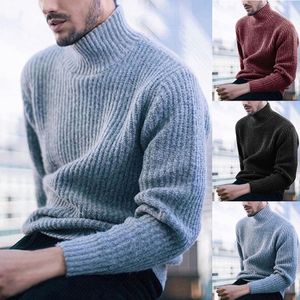 Paski swetry Mężczyźni Turtleneck Jesień Zimowy Marka Męskie Sweter High Neck Casual Ciepły Slim Dzianiny Solid Streetwear Oversized 210524