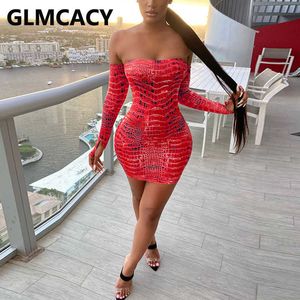 Frauen Langarm Off Shoudler Bodycon Minikleid Sexy Slinky Party Club Kleider 210702