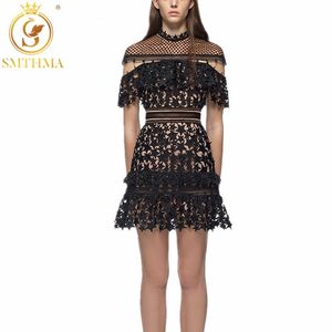 Varış Öz Portait Dantel Oymak Elbise Yaz Pist Siyah Yıldız Elbiseler Vestidos 210520