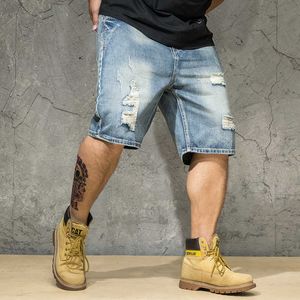 Ripped Denim Shorts Male Plus Size 4XL 5XL 6XL Hole Jeans Destressed Men Large Big Bermuda Straight Fit Breeches 210714