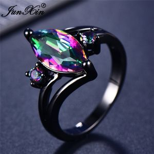 Unique Mystery Female Girls Rainbow Ring Fashion Black Gold Jewelry Bohemian Vintage Wedding Rings For Women