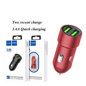 K5 Dual USB-gränssnitt Utgång 5V 3.4AMP Fast Biltaddare Super Snabb Laddningsadapter för iPhone Samsung Huawei Xiaomi Mobiltelefoner med Retail Box