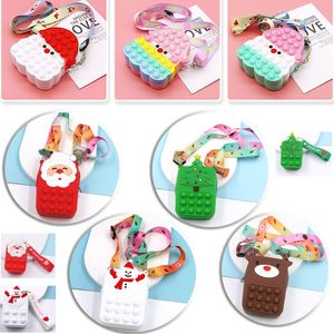 Christmas Cross-Handle Bags For Kids Children Fidget Toys Push Bubble Stress Reliever Decompression Toy Snowman Tree Reindeeer Keychains HH21-788