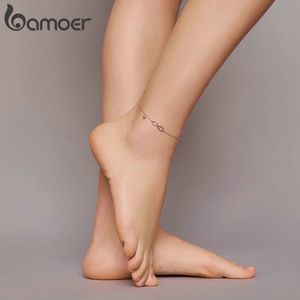 Bamoer Real 925 Sterling Silver Infinite Chain för kvinnor Anti-Allergy Anklet Foot Armband Sommar Smycken SCT019