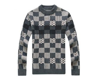 2022 Zima Nowy Męski Sweter Koreański Dorywczo Młodzież Długi Rękaw Downing Koszula Okrągły Neck Jacquard Plaid Sweter Mężczyźni