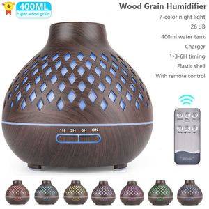 400 ml elektrische Aroma-Fernbedienung Luftdiffusor Holzmaserung Ultraschall Xiomi Luftbefeuchter Maker mit LED-Nachtlicht für Zuhause 210724