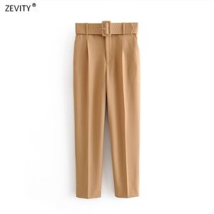 Kvinnor Mode Solid Färg Sashes Casual Slim Byxor Chic Business Trousers Kvinna Fake Zipper Pantalones Mujer Retro P575 211118
