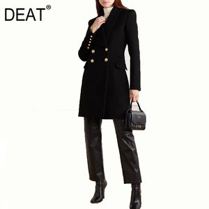 autumn and winter notched double breasted metal buttons pocket high waist knee length windbreaker wool jacket WO61601L 210421