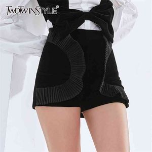 Sexy Patchwork Short For Women High Waist Velour Minimalist Solid Shorts Female Fashion Clothing Summer 210521