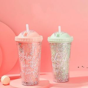 19 oz Plastic Water Bottle with Straw Cute Girls Kids Water Tumbler Double Wall Eco-friendly Sports Bottles RRE12815