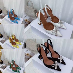 Designer Womens High Heels Dress Shoes Sandals Pointed Toe Sunflower Crystal Buckle Fashion Heel Back Strap Leather Sole Women Shoe Wedding Party 10CM Size 35-42