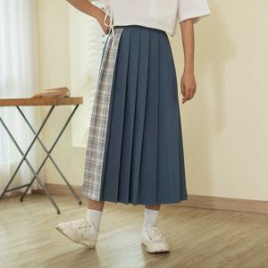 Preppy stil patchwork pläterade kjolar kvinna sommar all-match japansk hög midja silm jupe mode söta färska bottnar 210525