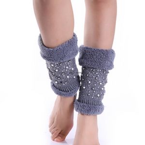 Kısa İnci Bilişim Bacak Isıtıcıları Çorap Örgü fırçalanmış bot manşetleri Toppers Taytlar Kadın Kızlar Sonbahar Kış Çorapları Beyaz Siyah ve Sandy