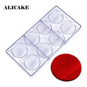 8 Cavity Plastic Chocolate Mold Round Wave Shape Polycarbonate Chocolate Form Mould Baking Pastry Cake Decoration Bakery Tools 211110