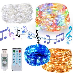 5m 10m 20m USB Sound Aktiverad LED Musiksträng Ljus Garland Julinredning Fjärrkontroll Holiday Lighting Wedding Party Supplies