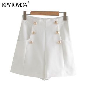 KPYTOMOA Women Chic Modna moda z guzikami Pockets Bermuda Shorts Vintage High Talle Side Zapip Krótki ropa Mujer