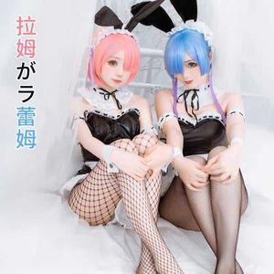 Re Life in a different world from zero Cosplay Costume Lolita Rem Ram apron Maid Uniform Bunny Girl Sexy Erotic Jumpsuit Y0903