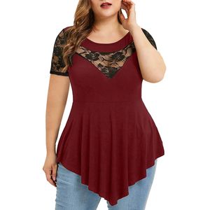 Plus Größe 5XL Floral Spitze Aushöhlen Sexy Tunika Bluse Frauen Kleidung Sommer Große Größe Tops Damen Rüschen Unregelmäßige Blusas