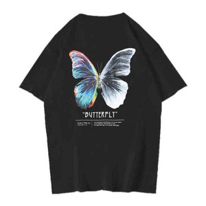 Hip Hop Oversize T Shirt Men 2021 Streetwear Harajuku Color Butterfly Tshirt Short Sleeve Cotton Loose HipHop T-Shirt Plus Size G1217