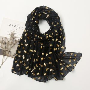 European Hot Selling Autumn Gold Butterfly Glitter Scarf Luxury Viscose Cotton Shimmer Hijab Plain Shawls and Wraps Pashmina